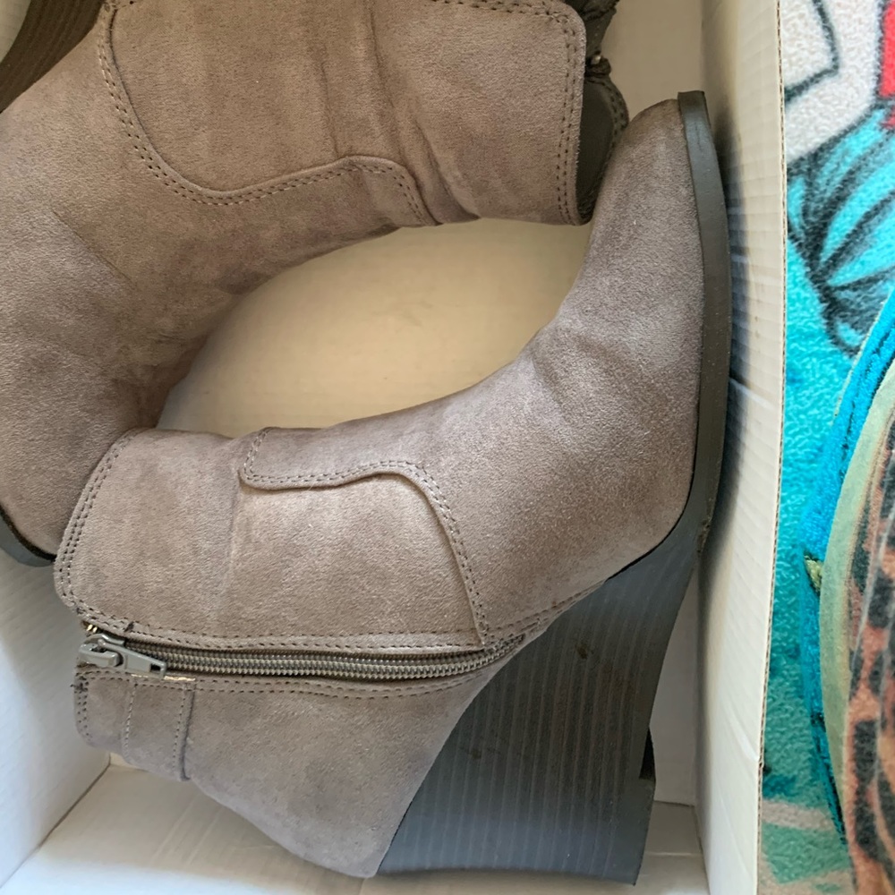 Gray booties with wedge heals